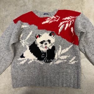 Woolrich Gray and Red Panda Knit Sweater 100% wool
